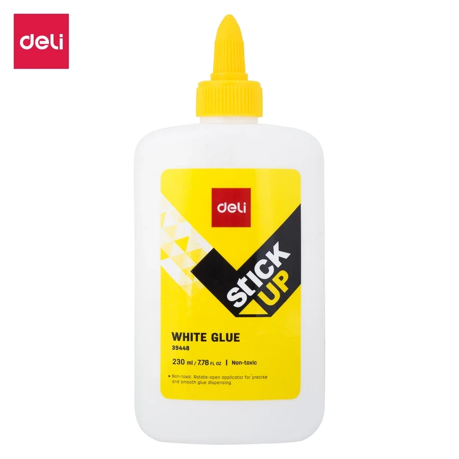 Deli E39448 Jumbo Washable White Glue - 230mL Bulk Non-Toxic Adhesive with Twist-Lock Precision Tip