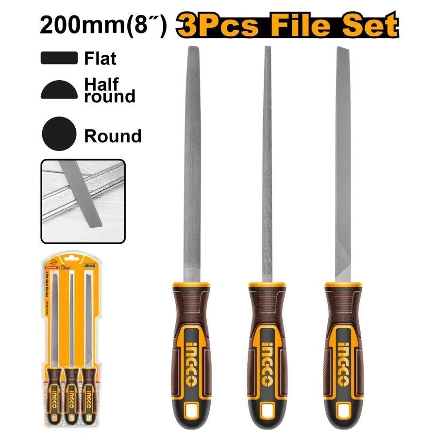 Professional 3 Pcs Steel File Set | HKTFS1308 | T12 Steel | 8" (200mm)