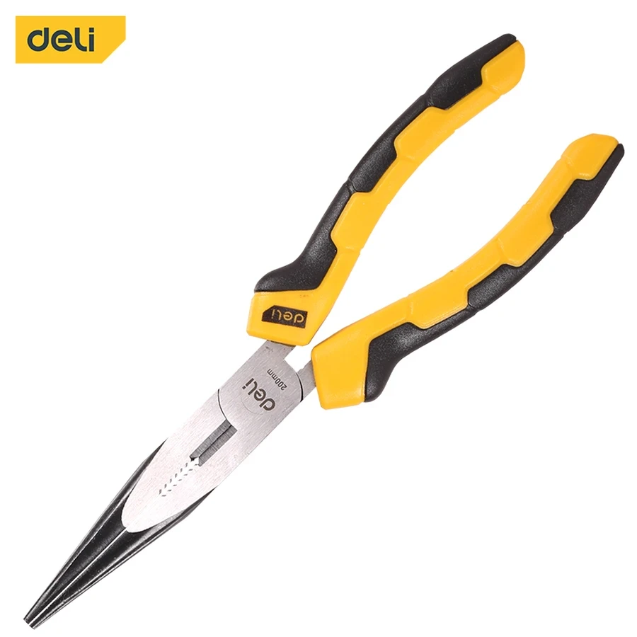 EDL2108 Professional Long Nose Pliers 8" - Forged 55# Carbon Steel, 54-62HRC Cutting Edge, Ergonomic Dual-Color PVC Grip (Yellow/Black)
