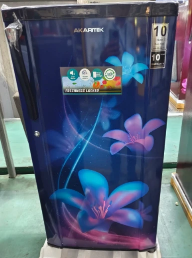 Akaritek AK-RS200ME 200 Litre Single Door Refrigerator - Maroon Floral Design, A++ Energy Saving, Toughened Glass, and 10-Year Compressor Warranty