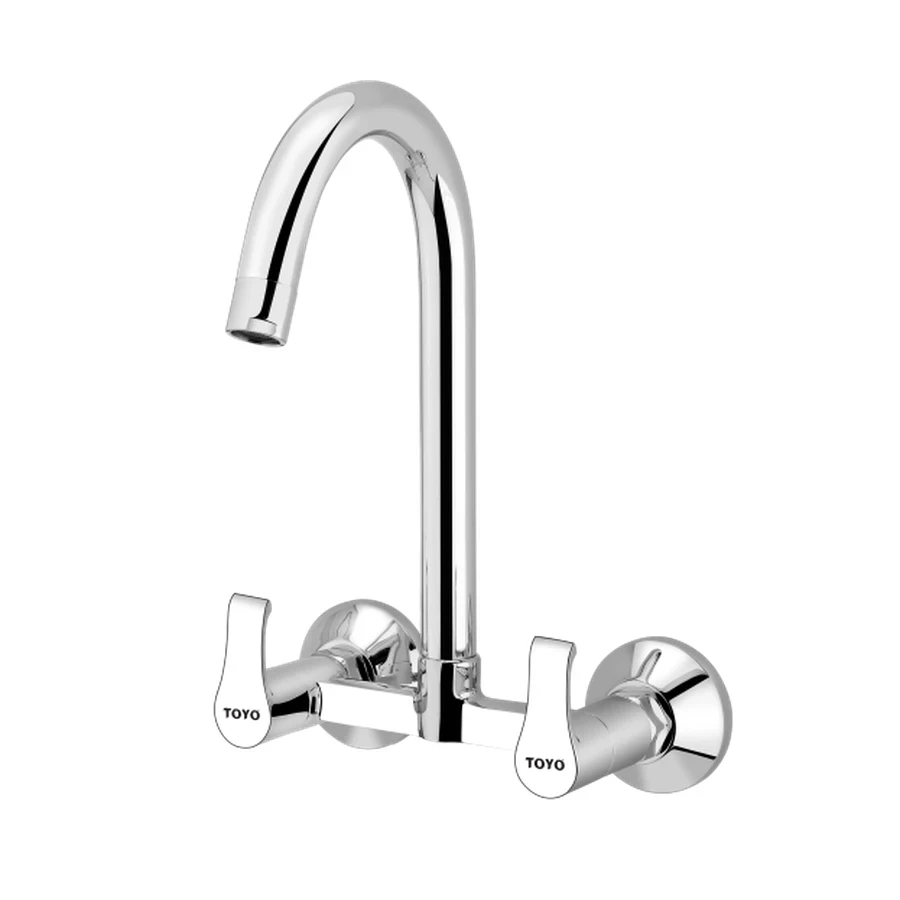 TOYO AL-51519 Wall Mounted Sink Mixer - Regular Swan Neck, Dual Control, CP Chrome Finish