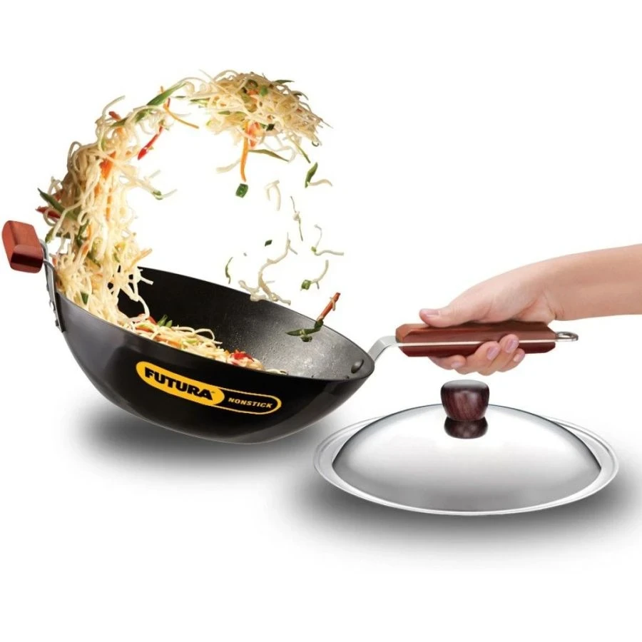 Hawkins INW30S 3L Futura Non-Stick Induction Stir Fry Pan | 27cm | Hard Anodized | Rosewood Handles | Stainless Steel Lid