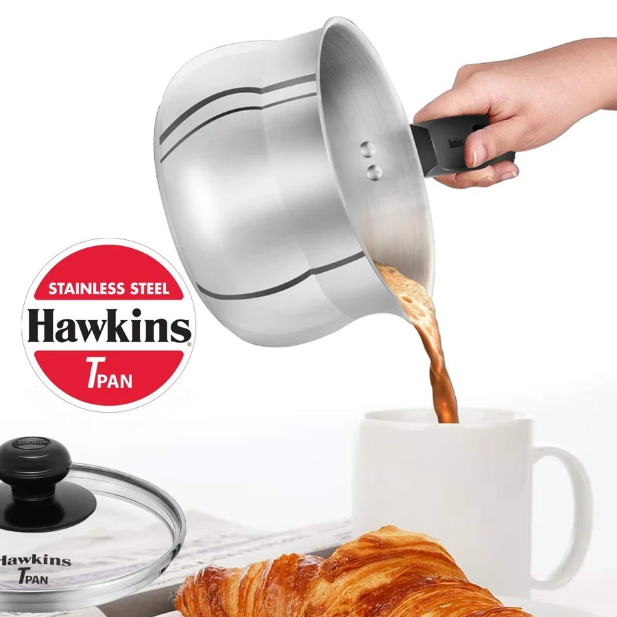 Hawkins SST15G Saucepan with Toughened Glass Lid | 1.5 Liters | 4.7mm Sandwich Bottom | Induction & Gas Compatible | Silver