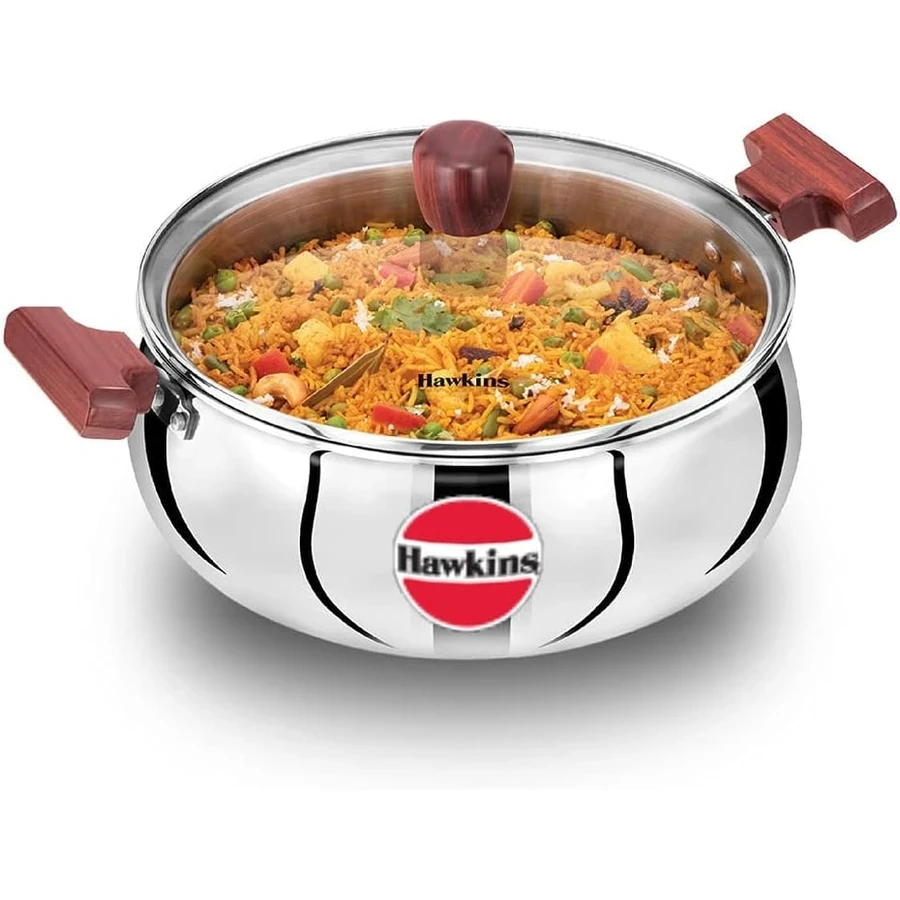 Hawkins SSH50G 5L Tri-Ply Stainless Steel Handi with Lid | 3mm Extra Thick | Rosewood Handles | Induction & Gas Compatible