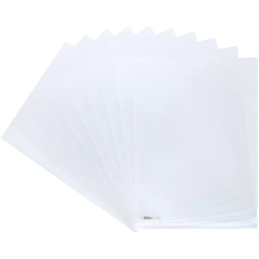 Deli E5706 A4 Report File - White Plastic Cover, High Quality Polypropylene for Storing Documents
