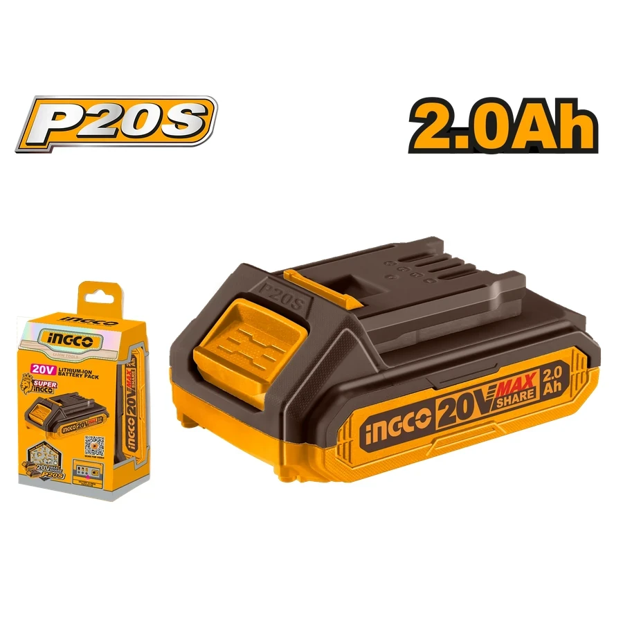 INGCO P20S Lithium-Ion Battery Pack | 20V 2.0Ah | LED Power Indicator | FBLI2001