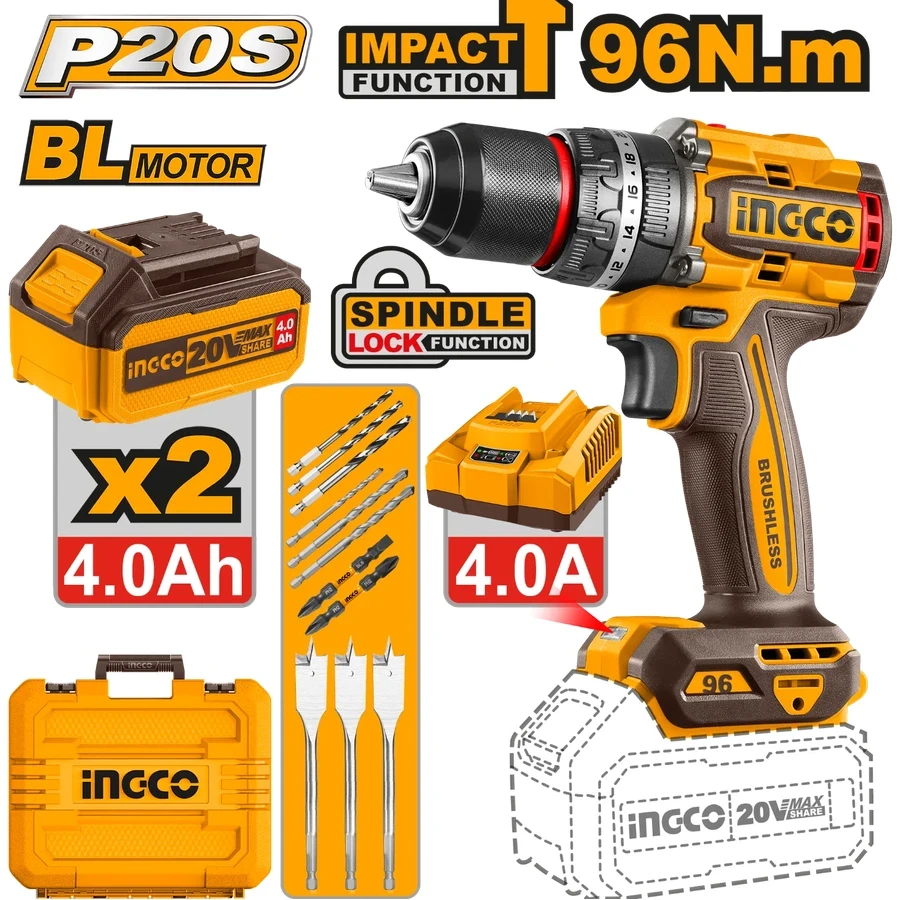 Heavy-Duty Brushless Cordless Impact Drill | CIDLI20968 | 20V Max | 96Nm High-Torque