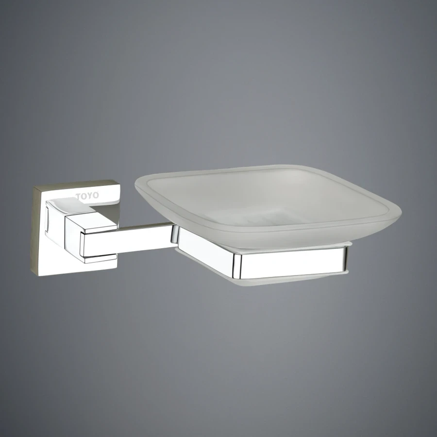 TOYO 11203 Wall-Mounted Glass Soap Dish - 56 Grade Full Brass Base, Die-Forged, High Grade Chrome Finish