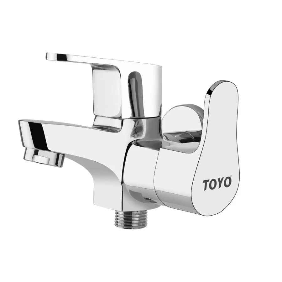 TOYO EM-51203 2 Way Bib Cock - 3/4 Inch, Dual Outlet, Stainless Steel/Brass Core, CP Finish