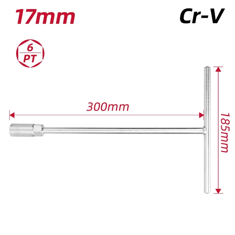 EDL17 T-Handle Socket Wrench 17mm - CRV Steel, 6-Point Socket, High Leverage Design for Automotive and Mechanical Repair (Silver)