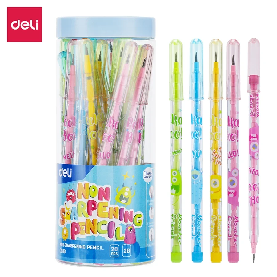 Deli Non-Sharpening Push-Point Pencils | 20-Piece Value Tub | Durable Plastic Shell | EC086