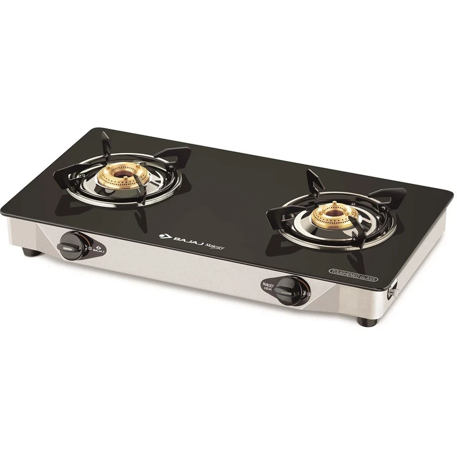 Bajaj Majesty CGX 2 Eco 2B SS (450135) 2-Burner Gas Stove | Manual Ignition | Toughened Glass | Stainless Steel Body | Heavy Brass Burners