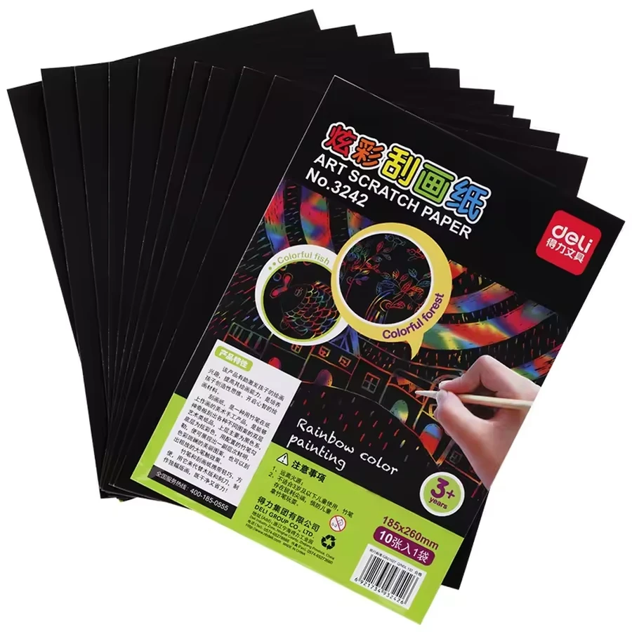 Deli 3242 Art Scratch Paper Set - Creative Drawing Kit with Durable PP Plastic Material for Students and DIY Art Projects