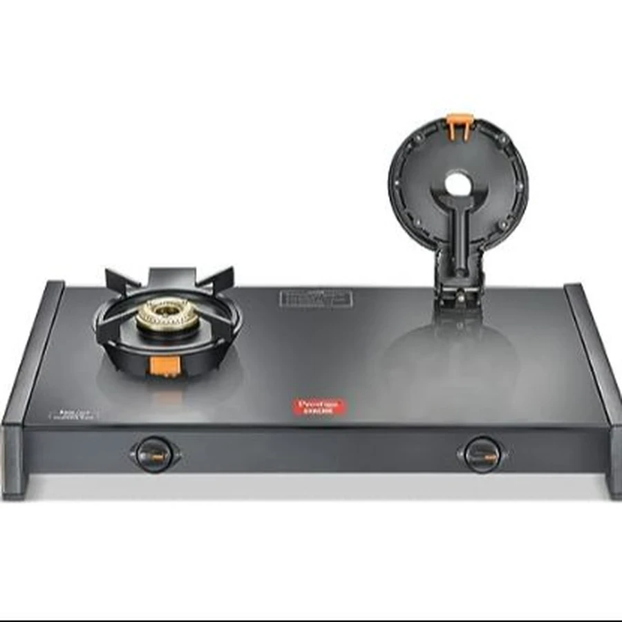 Prestige 40386 Svachh Gas Stove GTSB02 | 2 Brass Burners | Toughened Glass Top | Liftable Burner for Easy Cleaning | ISI Certified | Black