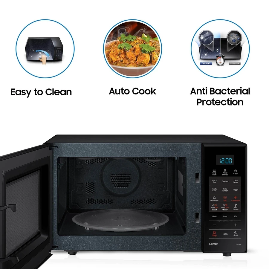 Samsung CE76JD-B1/IM 21L Convection Microwave Oven | Any Time Curd Making | Ceramic Inner Cavity | Triple Distribution System | Fast Defrost