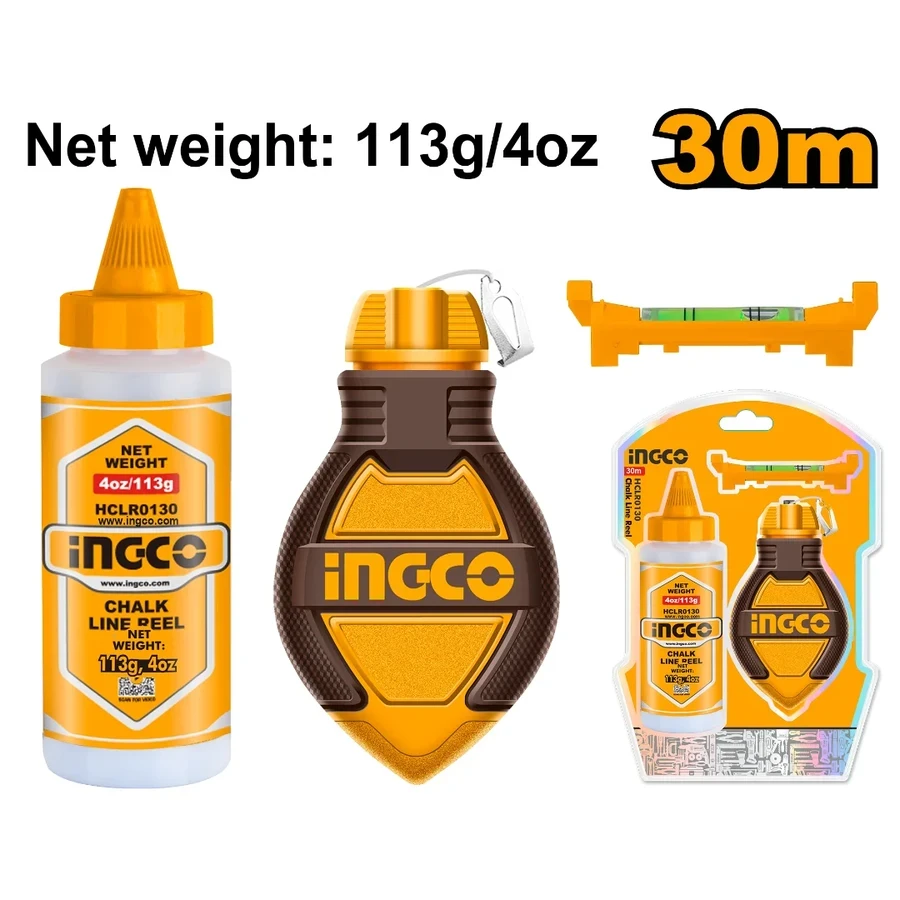INGCO 30m Chalk Line Reel Set | Rubber-Covered Housing | HCLR0130