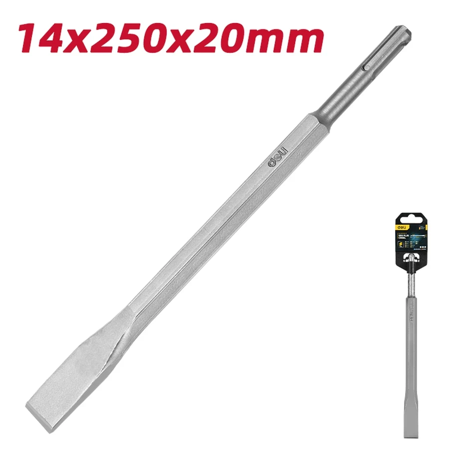EDH-YBZ20250-E1 Professional SDS Plus Flat Chisel 14x250x20mm - High-Strength 40Cr Steel, Ideal for Slotting, Breaking, and Surface Removal on Masonry (SILVER)