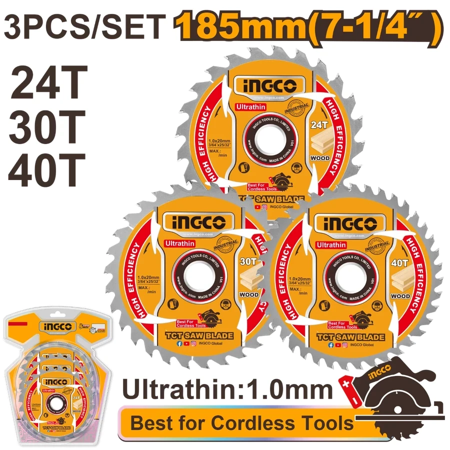 Ultra-thin TCT Saw Blade Set | TSB18503 | 185mm (7-1/4") Professional Woodcutting Kit