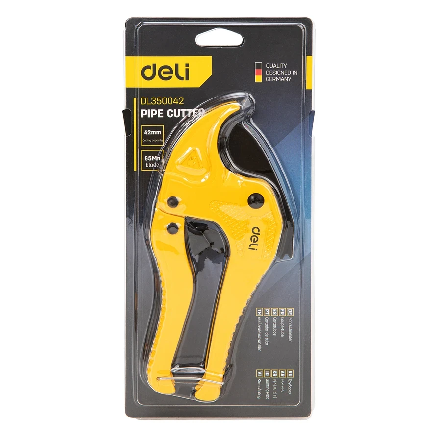 EDL350042 Ratchet Pipe Cutter 42mm - Max 42mm Capacity, 65Mn Stainless Steel Blade (Rust-Proof), Lightweight Aluminum Alloy Body (Yellow)