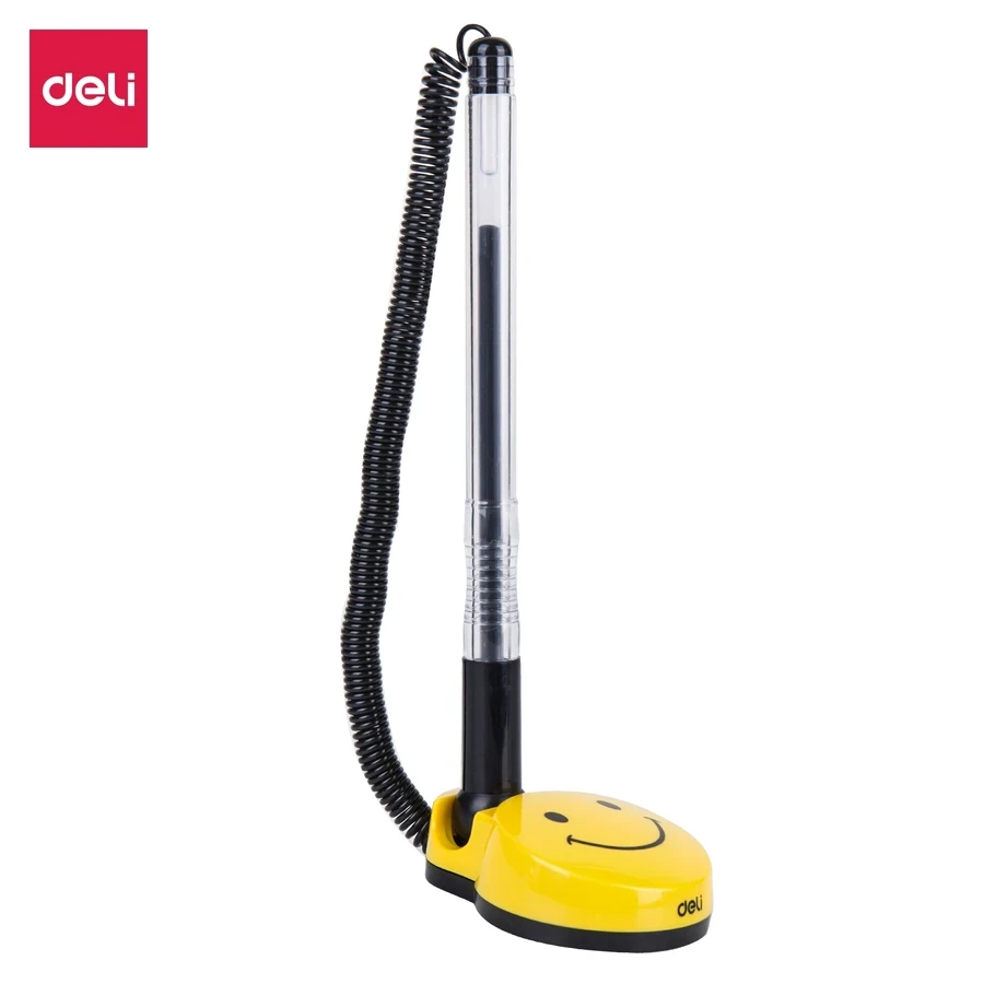 Deli E6793 Desk Pen Stand with Black Pen - Weighted Base, Professional Design, and Fine 0.5mm Bullet Tip