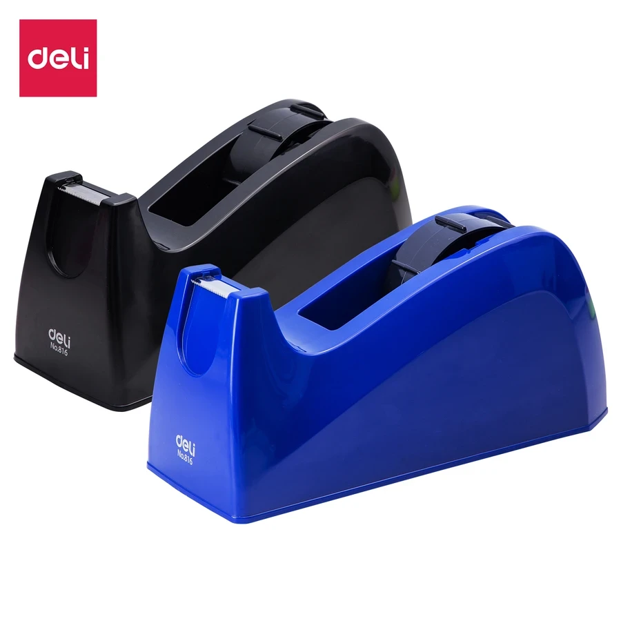 Deli Large Heavy-Duty Desktop Tape Dispenser | Weighted Non-Slip Base |Blue &Black E816