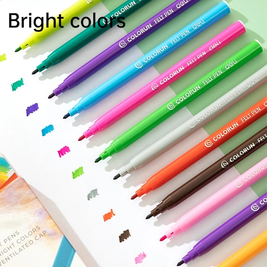 Deli ColoRun 24-Color Washable Felt Tip Markers | 1.0mm Fiber Tip | Non-Toxic & Bright | EC10023