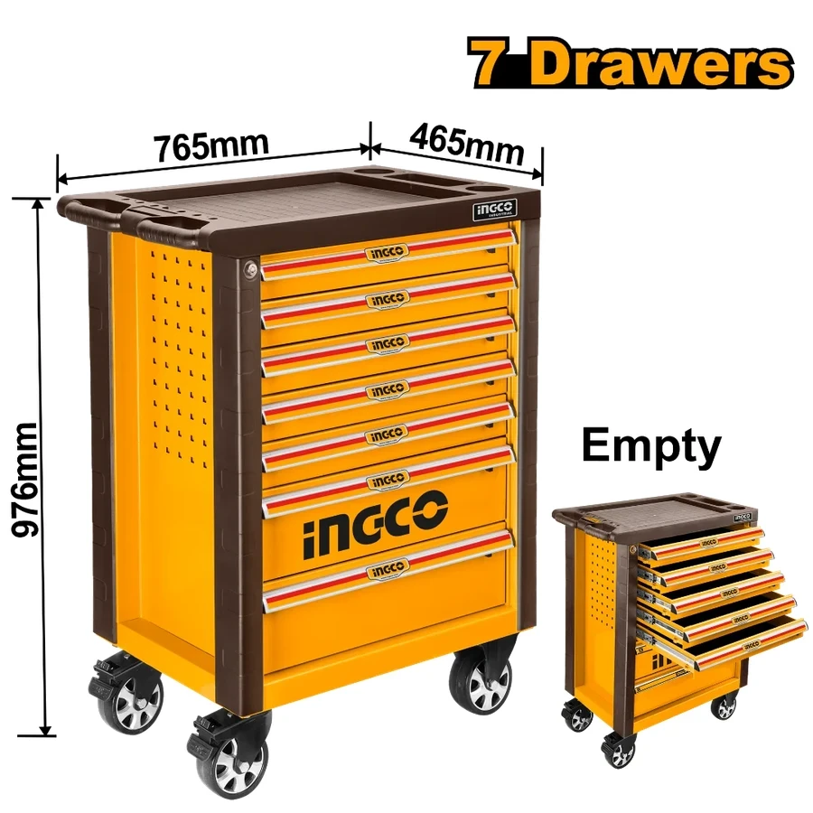 INGCO 7-Drawer Professional Roller Tool Cabinet | Anti-Shock Protection | HDTC01072