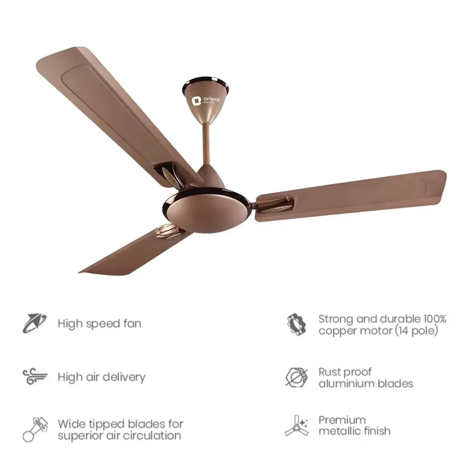 Orient Fiona 48" Ceiling Fan | 3-Blade Design | AC 200-240V | 48-Inch Sweep | Desert Gold / Sea Gray