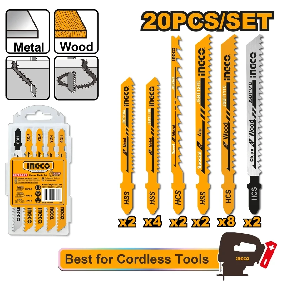Professional Jig Saw Blade Set | JSBT2001 | 20-Piece Multi-Material Kit