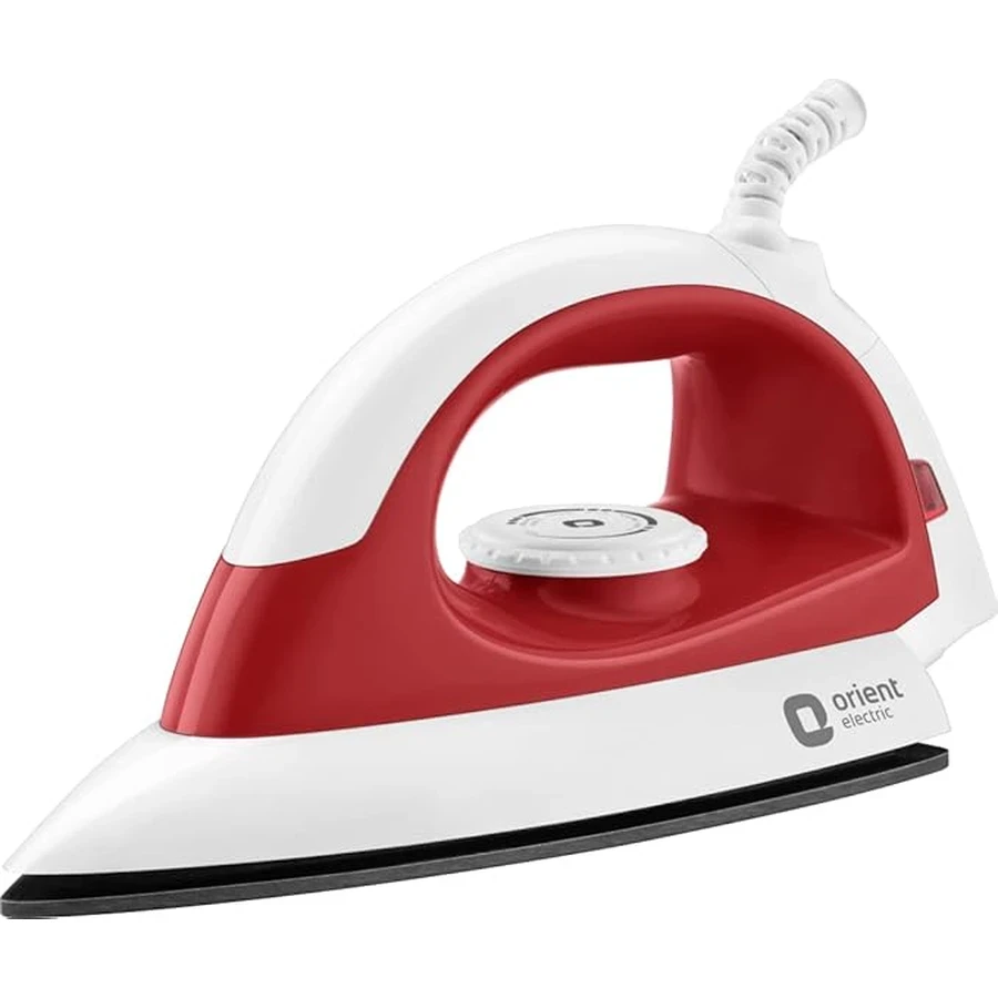 Orient Panache Dry Iron 1000W - Plastic Body, Variable Temperature Control, Versatile Ironing for Delicate to Heavy Materials (Red)