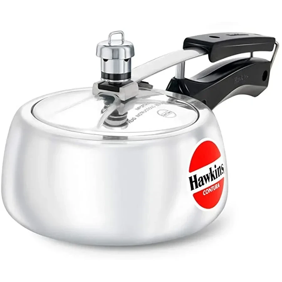 Hawkins HC40 4L Contura Pressure Cooker | Unique Rounded Body | 3.25mm Flat Base | Virgin Aluminium | Silver