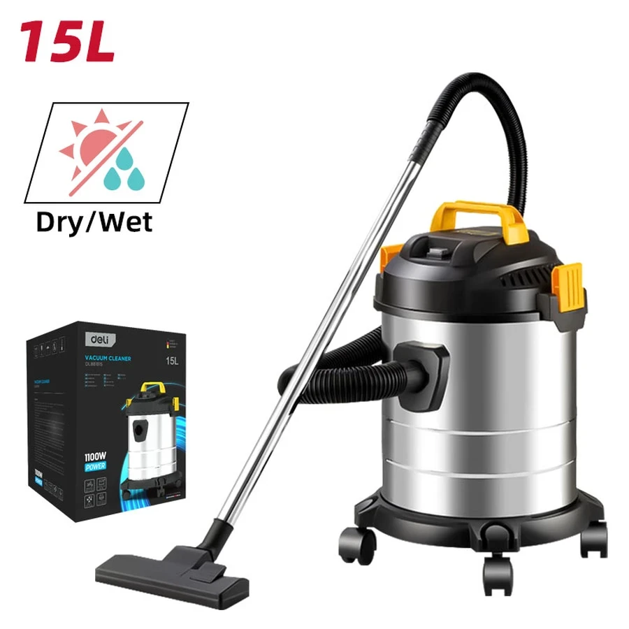Deli EDL881815 15L Wet & Dry Vacuum Cleaner - 16 kPa Strong Suction, 1.8 CBM/min Airflow, Stainless Steel Barrel, 3-in-1 Blower Function, Semi-Pro Tools Range