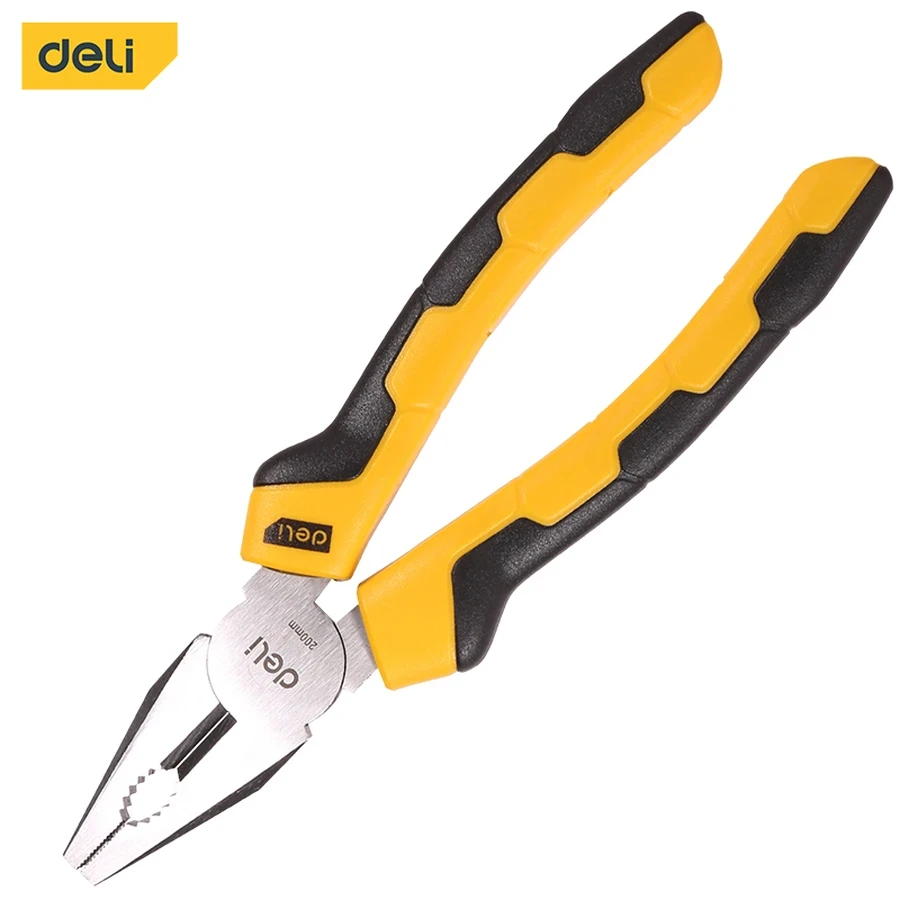 EDL2008 Professional Combination Pliers 8" - Forged 55# Carbon Steel, 54-62HRC Cutting Edge, Ergonomic Dual-Color PVC Grip (Yellow/Black)