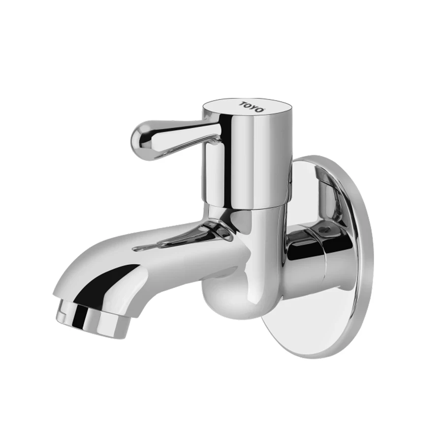TOYO BE-51601 Bib Cock - Premium Brass Body, Brass Handle, Wall Flange, CP Chrome Finish