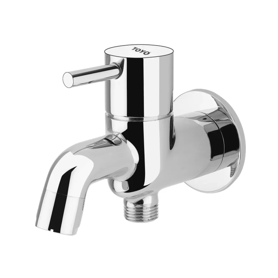 TOYO RU-51303 2 Way Bib Cock - Single Handle, Premium Brass Body, CP Chrome Finish, Dual Outlet Utility Faucet
