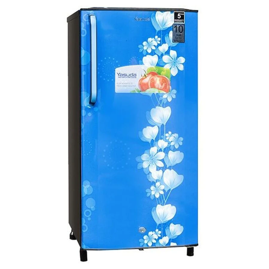 Yasuda YCDC200BM 200 Litre Single Door Refrigerator | Blue Floral | Semi-Automatic Defrost | Toughened Glass | A+ Energy Saving