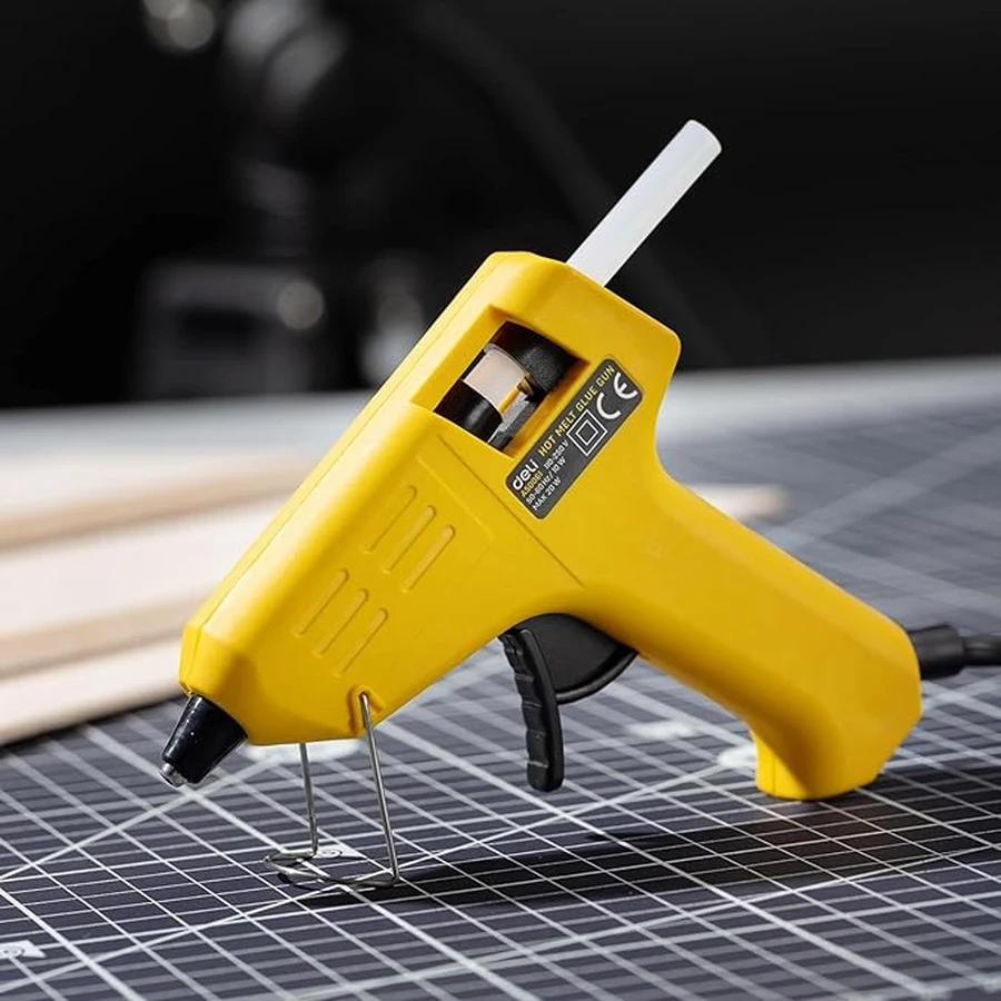 Deli A50061 Hot Melt Glue Gun - 21W Corded Electric, Trigger Feed, Multi-Material Compatibility (Yellow)