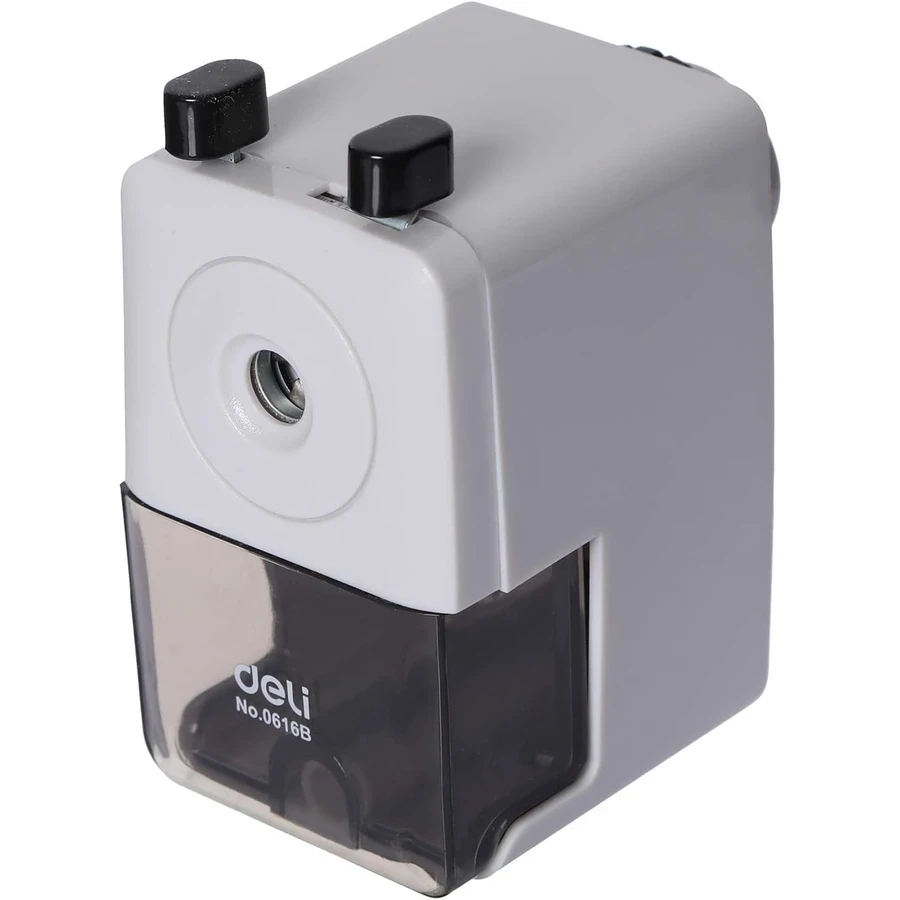 Deli E0616B Rotary Pencil Sharpener with Table Clamp - Stable Desktop Operation (Grey)