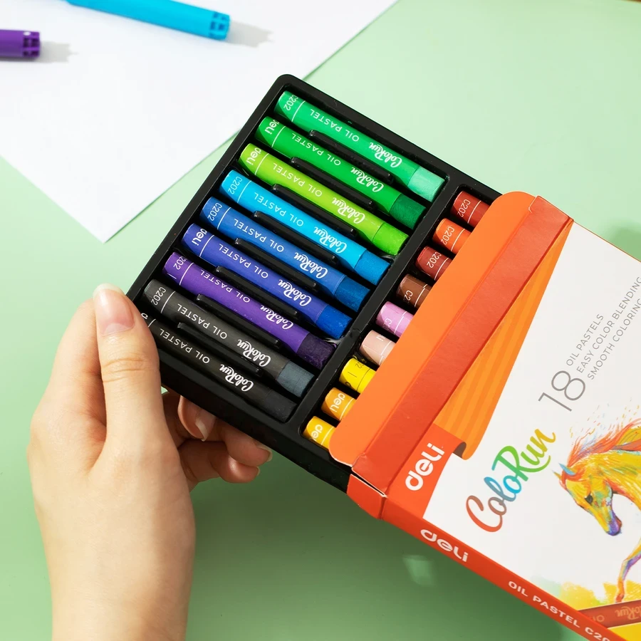 Deli ColoRun Oil Pastel Set EC20200 - 12 Vivid Colours, Smooth Colouring, Rich Pigments, and Non-Toxic Formula for Perfect Blending