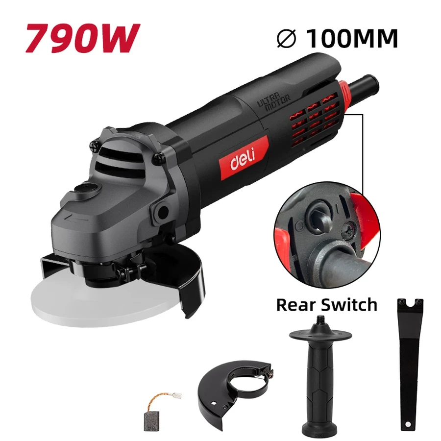 EDE-JM100-1E Angle Grinder 790W - 100mm (4") Disc, 12,000 RPM, Compact & Slim Body Design, Triple Guard Spindle (Red)