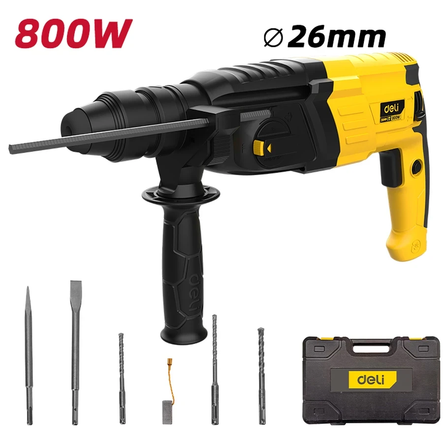 EDL-DC26-E1 Rotary Hammer 800W - 3 Modes (Drill/Hammer/Chisel), 3J Impact Energy, Max 26mm Concrete, SDS-Plus System (Yellow)
