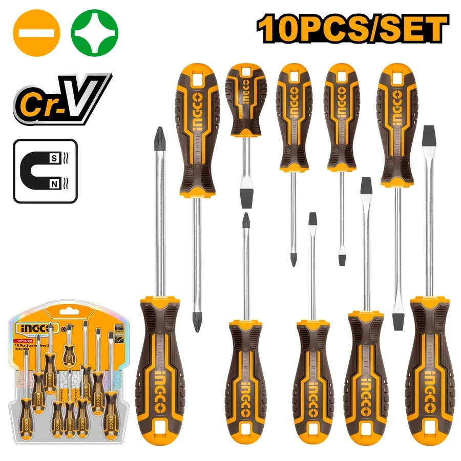 Professional 10 Pcs Screwdriver Set | HKSD1028 | CR-V Industrial Steel