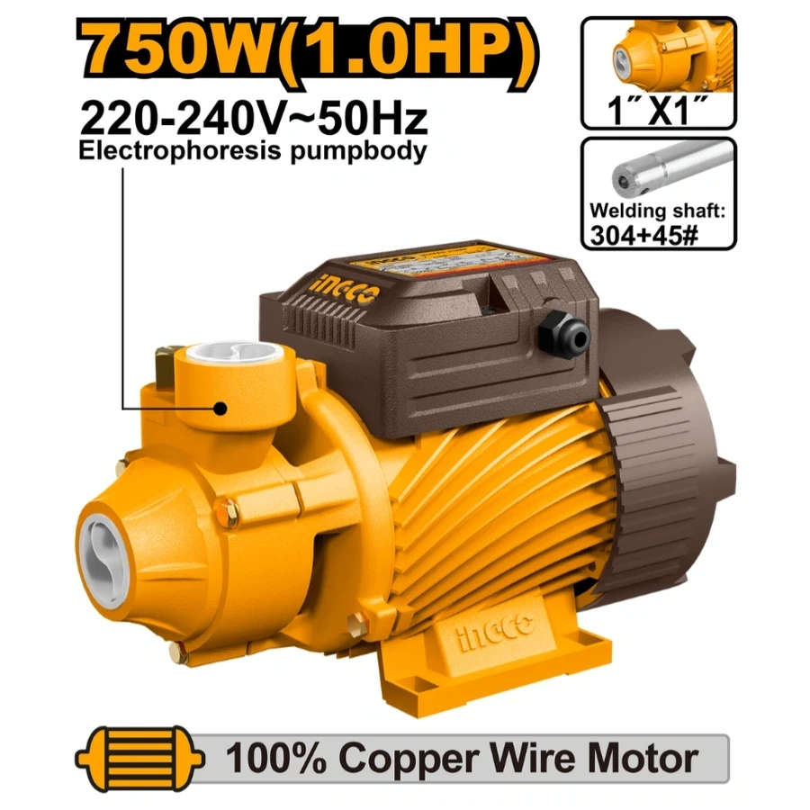 INGCO 1.0HP Industrial Peripheral Pump | High-Head Performance | VPM75068