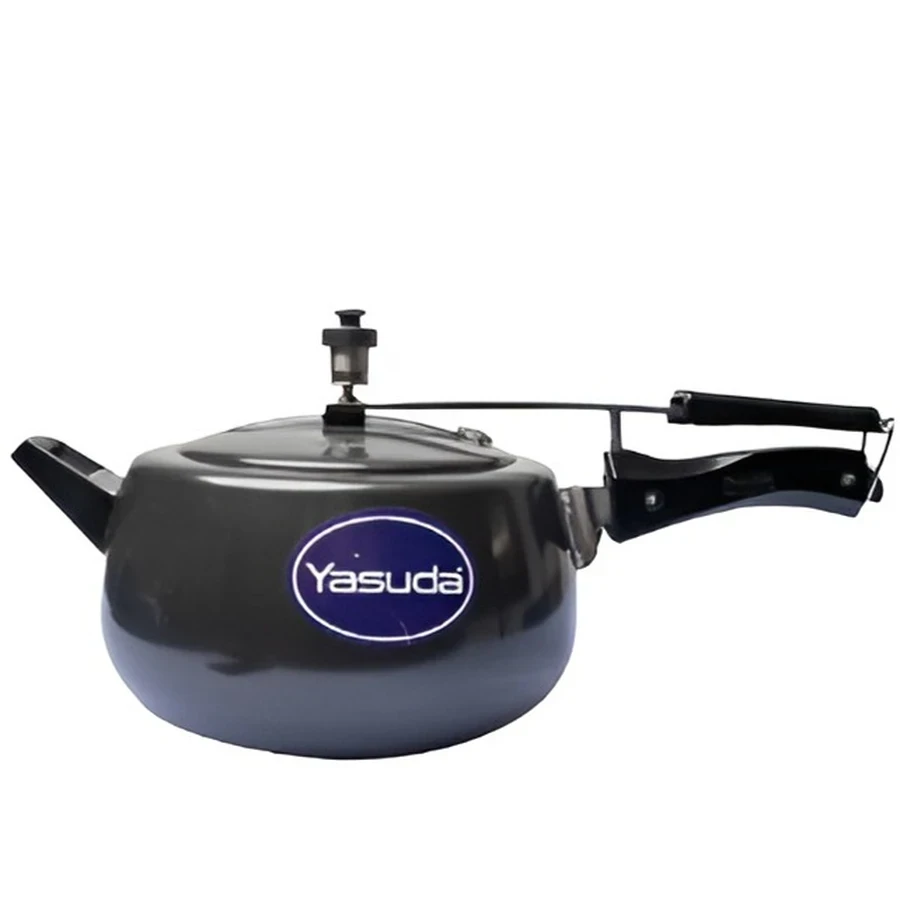 Yasuda Angular Hard Anodized Pressure Cooker - 3 Ltr & 5 Ltr Options, Virgin Aluminum with Induction Base, Mirror Polished Interior, and Easy-Stir Curved Body
