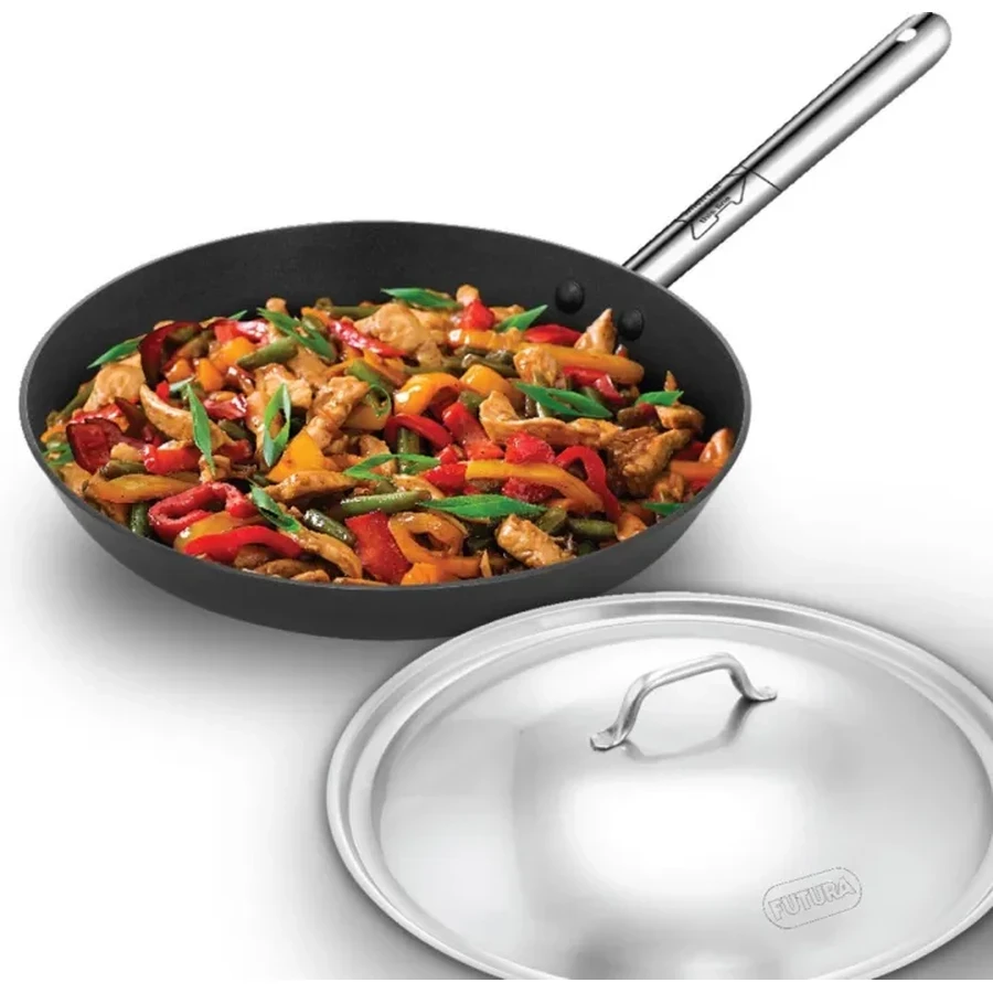 Hawkins INFS30S 2.5L Futura Non-Stick Induction Frying Pan | 29cm | Hard Anodized | Stainless Steel Handle | SS Lid | Black