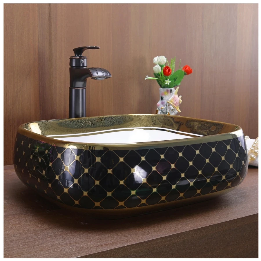 Toyo Prim 361 Wash Basin - Black & Gold Dual-Tone Finish (450 x 400 mm, 18x16 Inch)