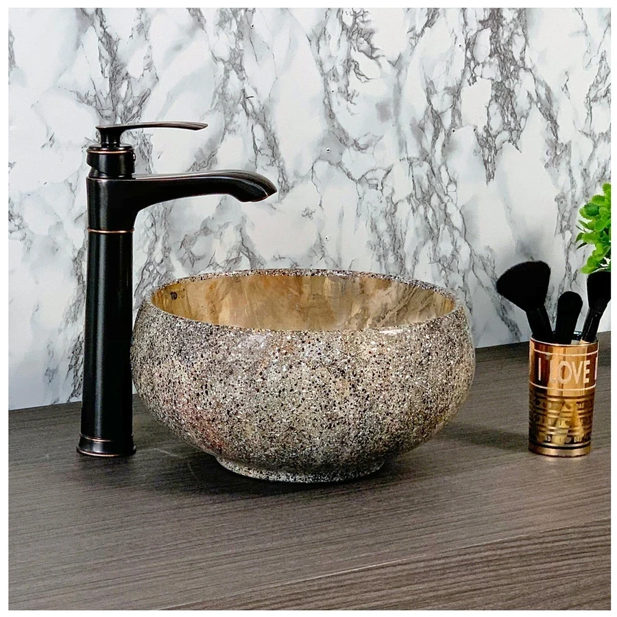 Toyo Tulip 222 Wash Basin - Brown Marble & Texture Double Finish (310x310mm, 12x12 Inch