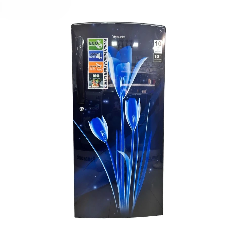 Yasuda YHDC180/200MLN 180L & 200L Single Door Refrigerator | Marine Lily Blue Floral | Toughened Glass | High Efficiency Cooling