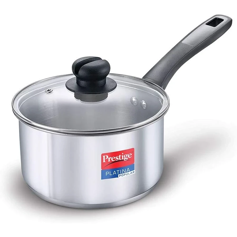 Prestige 36155 Platina Sauce Pan 160mm | Premium Stainless Steel | Unique Impact Forged Bottom | Induction & Gas Compatible | Silver