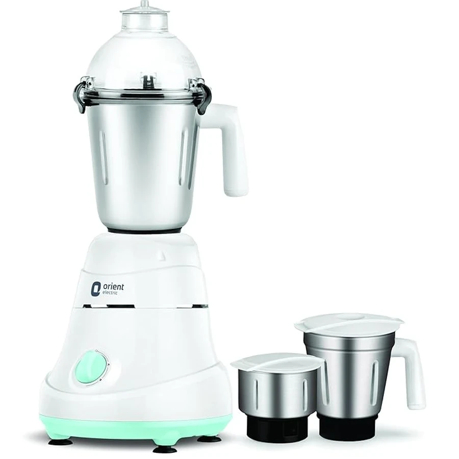 Orient Electric Kitchen Kraft Mixer Grinder 750W - Stainless Steel Blades, 2 Litre Capacity, Dishwasher Safe Jars, Durable Plastic Controls (White/Turquoise Blue)
